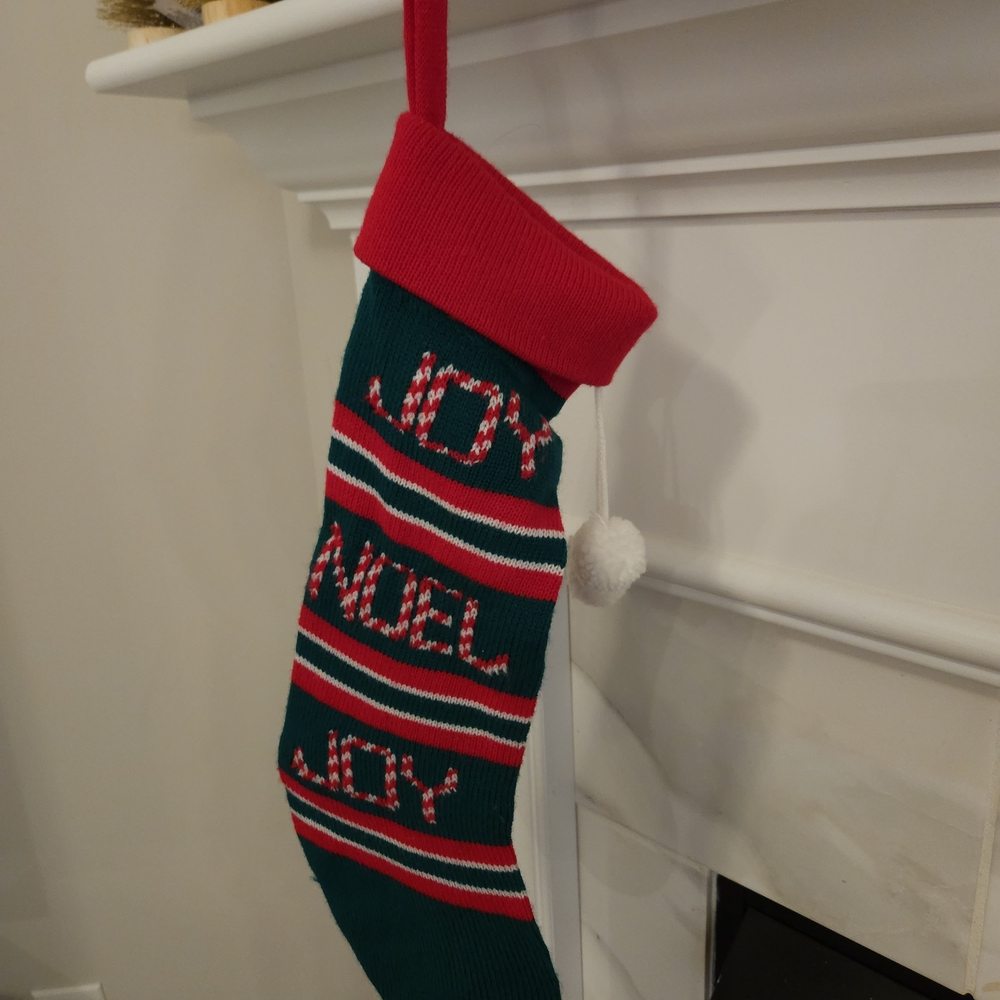 Vintage Knit JOY/NOEL Red and Green Christmas Holiday Stocking